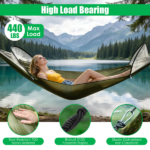 3-in-1 Camping Hammock with Automatic Pop-Up Mosquito Net, Lightweight 70D Nylon Portable Hammock Supports 440lbs, Dual Zipper Outdoor Hammock for Camping Hiking Backpacking Beach Backyard - Image 12