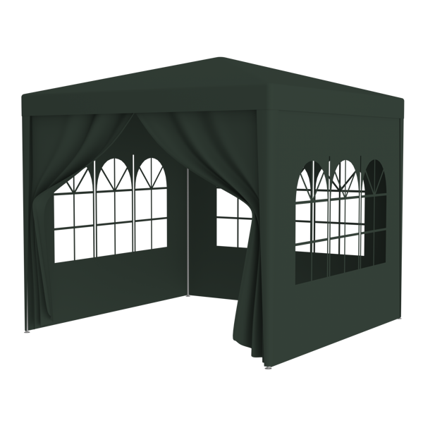 3 * 3m 4 sided (two doors), spiral tube pergola made of green PE fabric, 10'x10 'party tent with 4 detachable sides, outdoor heavy-duty pergola, wedding tent with spray painted iron pipes