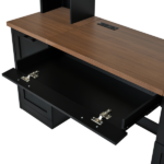 Farmhouse Arched Computer Desk with Hutch, Mid-Century Walnut Home Office Workstation with Charging Station & Keyboard Tray, All-in-One Writing Desk with File Drawer for Study, Office, Black - Image 9