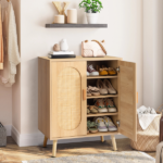 Modern Rattan Shoe Storage Cabinet with Double Doors and Adjustable Shelves, Accent Cabinet for Living Room, Bedroom, Hallway - Image 18
