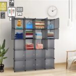 20 Cube Organizer Stackable Plastic Cube Storage Shelves Design Multifunctional Modular Closet Cabinet with Hanging Rod Gray - Image 8