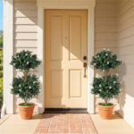 Set of 2 36" Artificial Boxwood Topiary Trees with Flowers, Indoor Outdoor Faux Plants - Image 2