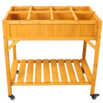 Elevated 8 Pocket Herb Garden Bed, Mobile Raised Customizable Wood Planter for Herbs, Vegetables, Flowers w/ Lockable Wheels, Storage Shelf, Drainage Holes - Image 3