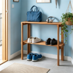 Natural Wood Folding Storage Shelf, Slatted Drainage Design Portable Display Rack for Indoor Outdoor Shoe & Plant Organizer 2-Tier Storage Shelves - Image 8