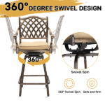 Outdoor Swivel Bar Stools Set of 2, Cast Aluminum Patio Bar Height Chairs, All-Weather Bar Dining Chairs Outdoor Swivel Chairs Furniture (Grid Back) - Image 8