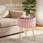 Faux Fur Storage Ottoman – Vanity Stool with Metal Legs & Anti-Slip Feet Footstool for Bedroom - Image 4