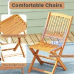 3 Pieces Foldable Acacia Wood Patio Bistro Set, Outdoor Round Table & 2 Ergonomic Chairs with Removable Black Cushions for Balcony Backyard - Image 8