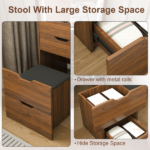 3-in-1 Vanity Desk with Lighted Mirror & Stool, Flip Top Makeup Dressing Table, Compact Storage for Bedroom, Bathroom, Dressing Room(18.9"L, Walnut) - Image 5