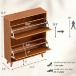 Narrow Shoe Cabinet with 2 Flip Drawers, Slim Freestanding Shoe Storage Cabinet with Adjustable Shelves, Anti-Tipping Hidden Shoe Organizer - Image 7