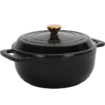 Cast iron 6QT cooking pot - Gradient Black Color - Includes two silicone gloves - Enamel pot