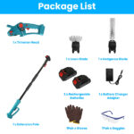 3 In 1 Multifunctional Mini Hedge Trimmer & Grass Shear Electric Cordless Handheld Hedge Trimmer with 90° Rotatable Head Telescopic Extension Pole Gloves Goggles 2Pcs 21V Batteries - Image 8