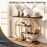 39.5" Modern Sofa Table with 4-Tier Storage, Black & Gold Console Table with Faux Marble Top for Living Room Entryway - Image 11