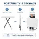 Adjustable Folding Table, 30 x 20 in Small HDPE Portable Personal Table with Steel Legs, White Gray, Indoor Outdoor Use (Shipment from Walmart) - Image 2