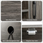 Rustic Brown Sideboard with 2 AC Outlets & 2 USB Ports, Charging Buffet Cabinet with Wine Rack- Gray - Image 9