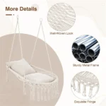Beige Boho Macrame Hanging Swing Chair with 2 Padded Cushions, 330LBS Capacity Hammock Chair for Indoor Outdoor Bedroom Patio Balcony - Image 9