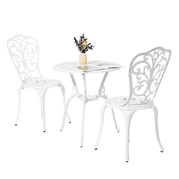 3 PCS Outdoor Bistro Set, All-Weather Cast Aluminum Butterfly Bistro Table and Chairs Set of 2, Patio Bistro Set for Backyard, Garden, Balcony White