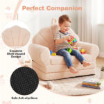 2-in-1 Flip Open Kids Sofa Lounger, Teddy Fleece Toddler Couch with Carry Handle for Ages 3+ (Beige) - Image 6