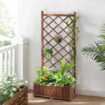 Wood Planter Raised Garden Bed with Trellis, 67 Inch Height Outdoor Garden Flower Standing Planter Box Lattice Panels with Planter for Patio Porch with Drainage Holes, Brown - Image 2