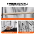 30" Bird Enclosure, Durable Metal Cage for Small Parrots, Budgies, Lovebirds, and Canaries, Includes Mobile Stand and Tray (Shipment from Walmart) - Image 3