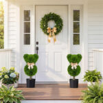 2 Pack Cute Bear Topiary Trees with Cement Weighted Pots Lifelike Green Faux Boxwood Decor for Indoor Outdoor - Image 2