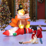Replace 57412109 4.9 FT Lighted Christmas Inflatable Decoration, Inflatable Turkey Sitting on Santa Claus, Funny Blow Up Yard Decorations with Built-in LED Lights for Holiday Party Front Yard Lawn Garden Decor - Image 20