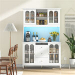 73 Inch White Kitchen Pantry Cabinet with Customizable LED Lights & Built-in Charging Station (USB/Type-C/AC Outlets) - Image 3