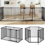 6-Panel Expandable Safety Gate (34.5"-154"), 270° Rotatable Baby/Pet Barrier for Fireplace Stairway Doorway-Black - Image 7