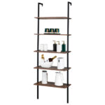 Industrial Wall Mounted Bookcase 5-Tier Open Ladder Shelf Bookshelf with Metal Frame, 23.6" L x 11.8" W x 70.9" H - Image 9