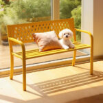 47in PVC Mesh Backrest Iron Bench Yellow - Image 10