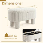 Beige 42 Inch Corduroy Storage Bench, Plush Foam Cushion & Hidden Compartment, 400LBS Seat Weight Capacity - Image 6