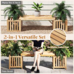 2-in-1 Wooden Garden Bench with 2 Planter Boxes, Fir Wood Outdoor Patio Seat for Yard & Lawn - Image 10