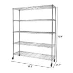 5-Tier NSF Heavy Duty Adjustable Storage Metal Rack with Wheels & Shelf Liners Ideal for Garage, Kitchen, and More - Chrome - Image 5