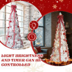7 FT Fully Decorated Pre-lit Christmas Tree, Pop Up Artificial Xmas Tree with 170 Warm Lights and Red Ornaments for Home Office Store Holiday Deco, White - Image 9