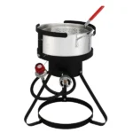 13*32inch Four-Piece Set, Black Round Iron Stove Frame, Silver Aluminum 30qt Turkey Pot 10qt Fish Pot, Gas Fryer - Image 3