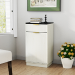 10-Gallon Woodgrain Tilt-Out Trash Can Cabinet Wooden Garbage Recycling Cabinet with Wave-Textured Hideaway Drawer&Pull-Out Bin-Multipurpose Kitchen/Bath Organizer in Antique White Finish - Image 6