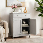 Gray particleboard with melamine veneer, 60*30*80cm, double doors, single drawer, bathroom vanity