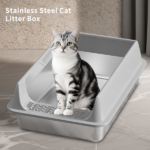 grey L10 Stainless steel cat litter box, made of thickened material to prevent scratching and leakage, easy to clean and non stick to sand, durable and odorless, suitable for cats of all sizes, making home cle - Image 2