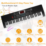 61 Key Kids Piano Toy with Adjustable Stand & Microphone - Multifunctional Electronic Keyboard with 16 Tones, 10 Rhythms, Recording & HD Screen, Educational Music Toy for Boys Girls Birthday Christmas Gift - Image 5