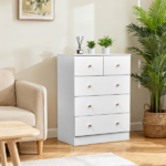 25.98"*15.75"*35.83"(L*W*H) 4-Tier 5-Drawer Cabinet Drawer Dresser with Gold Handles White - Image 10