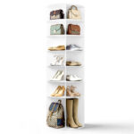 7-tier, 360° rotating wood-plastic composite shoe rack, 60*60*184cm, white - Image 16