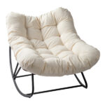 Oversized Rattan Papasan Chair, Outdoor Steel Wicker Rocking Seating with Thick Padded Cushion for Patio, Living Room, Backyard, Porch(Brown Wicker & Beige Cushion) - Image 14