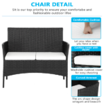 2pcs Arm Chairs 1pc Love Seat & Tempered Glass Coffee Table Rattan Sofa Set Black - Image 36