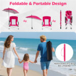 2 Pack Pink Umbrella Chair for Adults with Adjustable Parasol Portable Backpack Beach Chair - Image 4