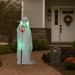 4.3ft Halloween Decorations Outdoor Life Size Animatronics Ghost with Trident, Sound-Actived Party Decor with Green Lights and Creepy Sound, Scary Haunted House Props for Garden Yard Lawn - Image 13