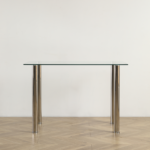 Same Code 65542081 4-seat simple rectangular cylindrical leg table tempered glass stainless steel clear glass 110 * 70 * 75cm - Image 10