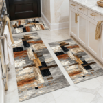 Three-piece kitchen rug set, non-slip and washable, abstract pattern kitchen hallway rug, soft and comfortable, suitable for sinks, floors, entrances, hallways and bathrooms.