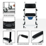 2-in-1 Aluminum Commode Shower Wheelchair Bath/Toilet Use, Adjustable Height (38"-42"), Foldable Pedal, Aluminum Alloy Frame, Soft Sponge Cushion - Image 8