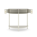 Artisan-Crafted Wave-Pattern Demi-Lune Console Table with Creamy White Finish,Unique Half Moon Design End Table with 2 Storage Drawers and Bottom Shelf for Living room, Bedroom, Study, Hallway - Image 5