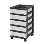5-Drawer Narrow Plastic Storage Drawer Cart with Organizer Top, Black