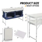 4FT Portable Folding Camping Table with Storage, Aluminum Outdoor Cooking Station with 2 Adjustable Legs, Blue - Image 2